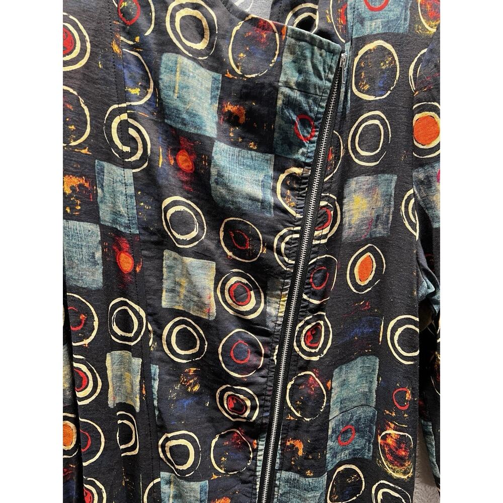 Adore Abstract Jacket M Asymmetrical Zip Artsy Circles Tunic Top - Picture 9 of 9